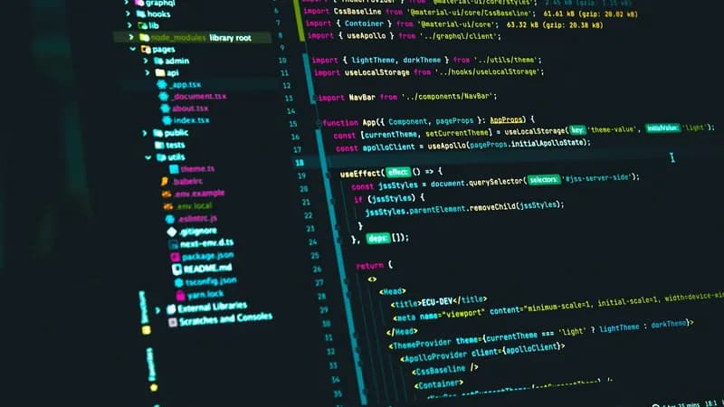 شاشة حاسوب تعرض محرر أكواد مفتوحًا على ملف React يحتوي على وسوم العنوان والوصف داخل عنصر Head.