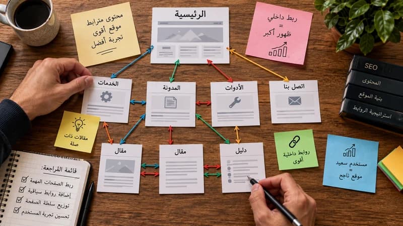مخطط لصفحات موقع مترابطة بواسطة روابط داخلية.