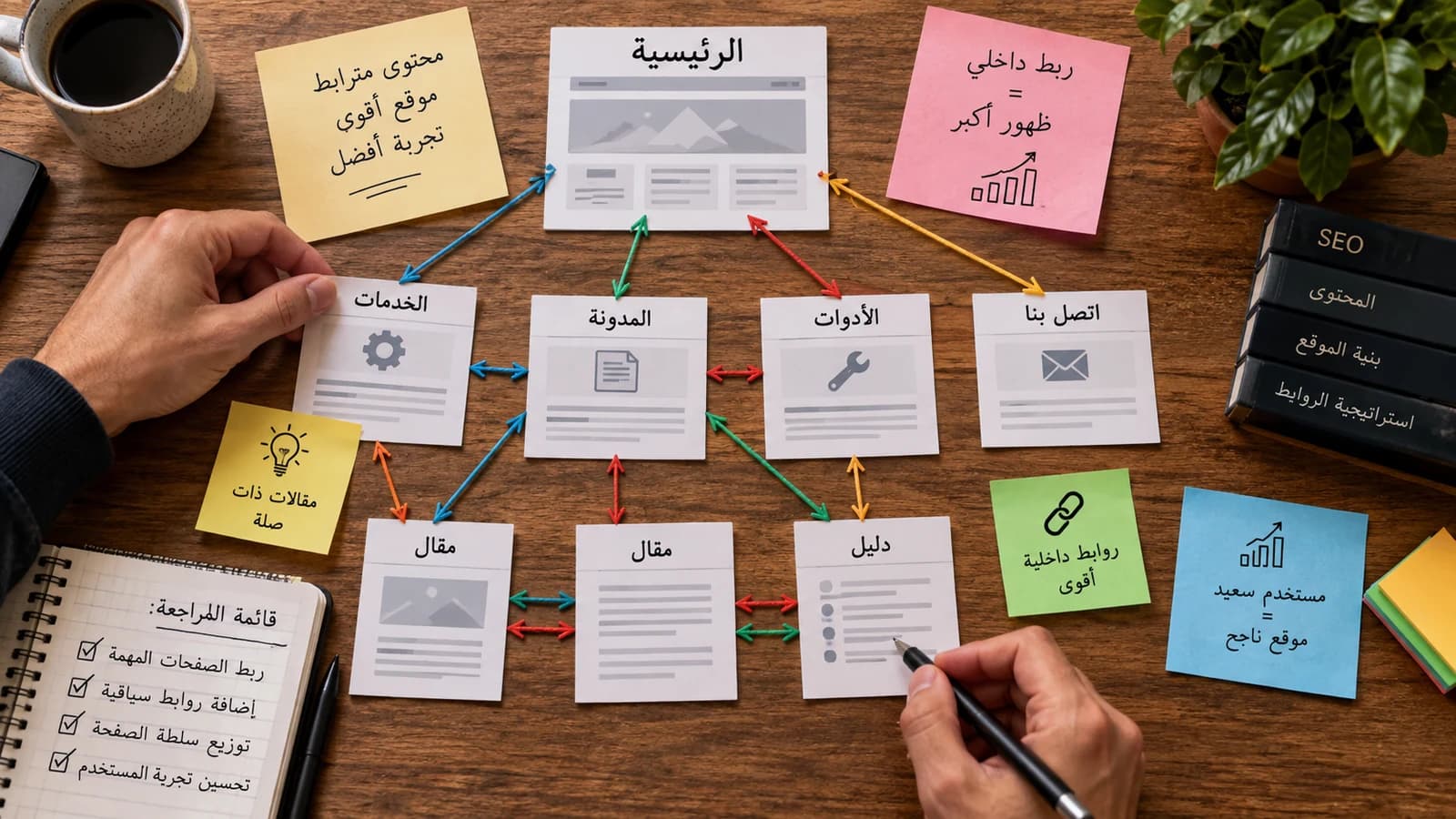 مخطط لصفحات موقع مترابطة بواسطة روابط داخلية.